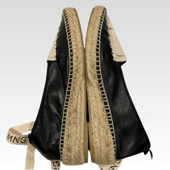 Mango MNG Leather Lace Ankle Wrap Espadrilles Size 38 EU, 7.5-8 US Black Cream - Picture 5 of 10